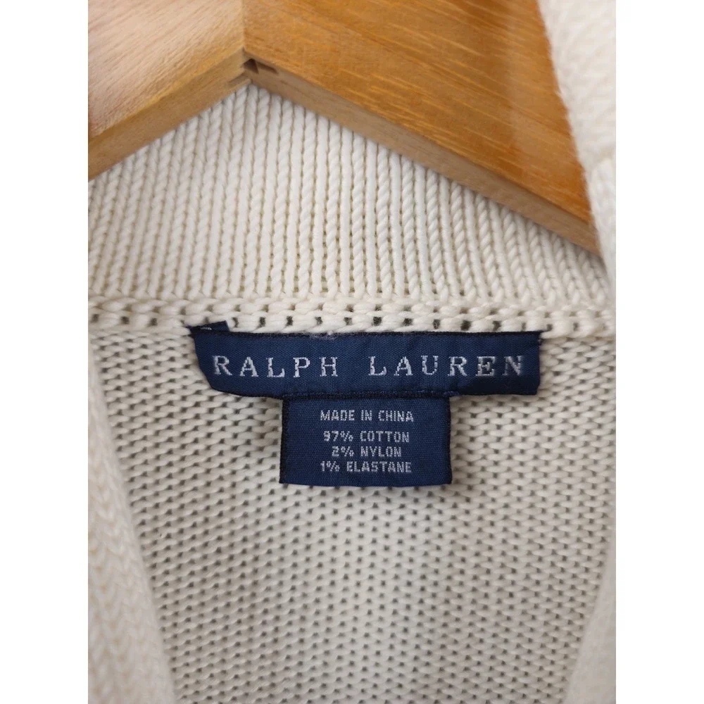 Ralph Lauren Sweater Womens M Cream Cardigan Shawl Collar Pony Long Sleeve Knit - Picture 4 of 5